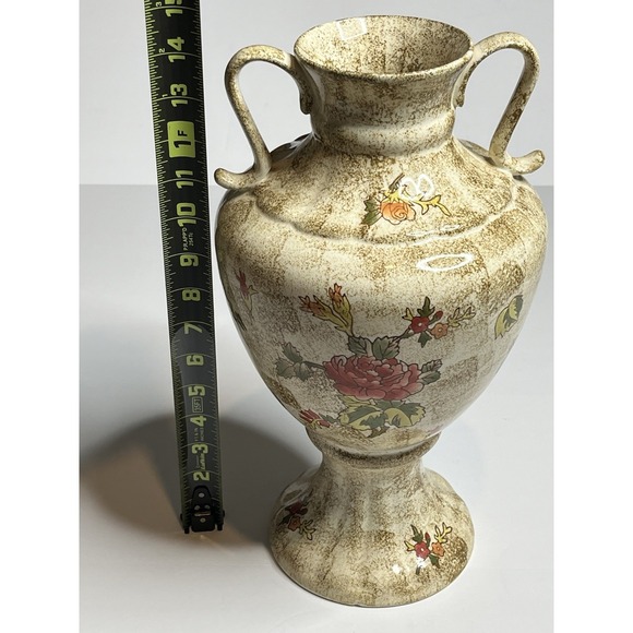 Vintage-Style Ceramic Floral Decorative Vase Urn With Handles - Picture 8 of 8